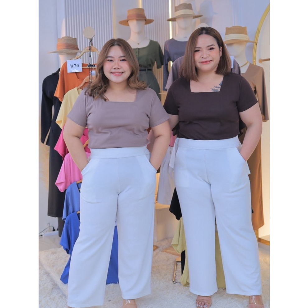 10195 เสื้อคอเหลี่ยมแขนสั้น ผ้ายูนิโคล่ ( น70 )
