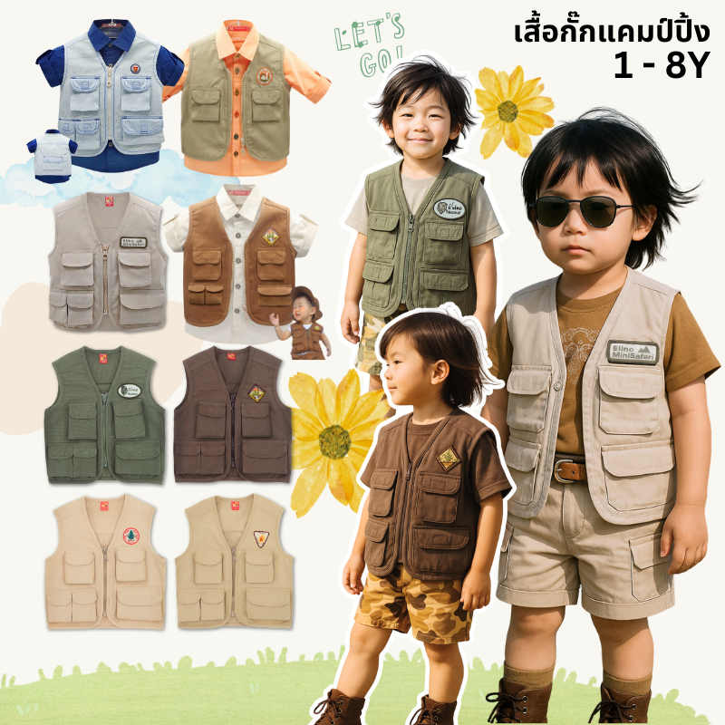 เสื้อกั๊กเด็ก เสื้อกั๊กเด็กผู้ชาย แคมป์ปิ้ง เดินป่า ผ้าฝ้าย100% อายุ1-14ปี ของแท้จาก KidsplanetOfficial (3094S 2989S)