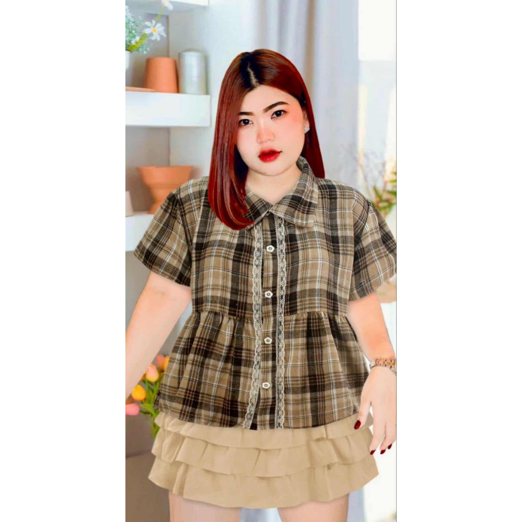 RJ เสื้อผ้าลายสก็อต รุ่นคอปกเชิ๊ต แต่งแทบลูกไม้ - รูปที่ 2