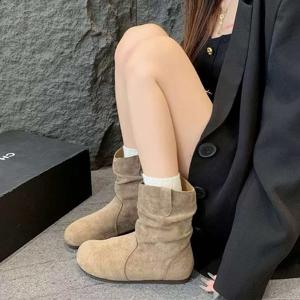(พร้อมส่ง จากไทย) รองเท้าบูทแฟชั่น หนังกลับ สไตล์เกาหลี รูปที่ 8
