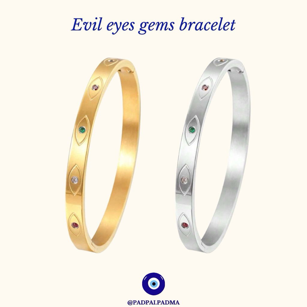 PADPAI.PADMA กำไล Evil eyes คริสตัลสแตนเลสสายมู Evil eyes gems bracelet