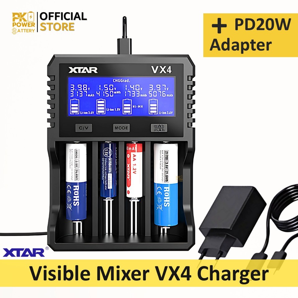 (พร้อม Adapter) XTAR เครื่องชาร์จ VX4 ชาร์จได้ 4 ช่อง รองรับแบตเตอรี่ 1.5V/3.6V/3.7V/3.2V