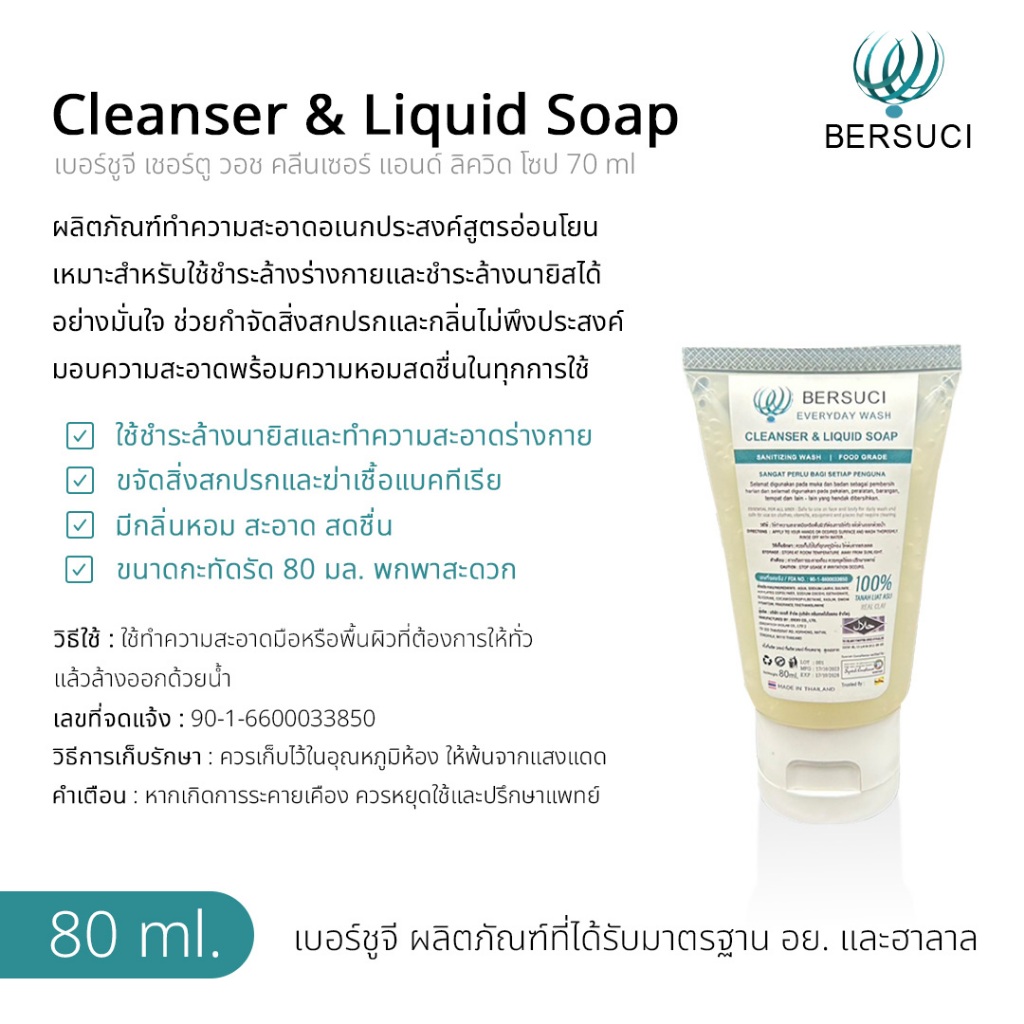 สบู่ดิน Bersuci ผลิตภัณฑ์สำหรับชำระล้างนายิส 80 ml - รูปที่ 2