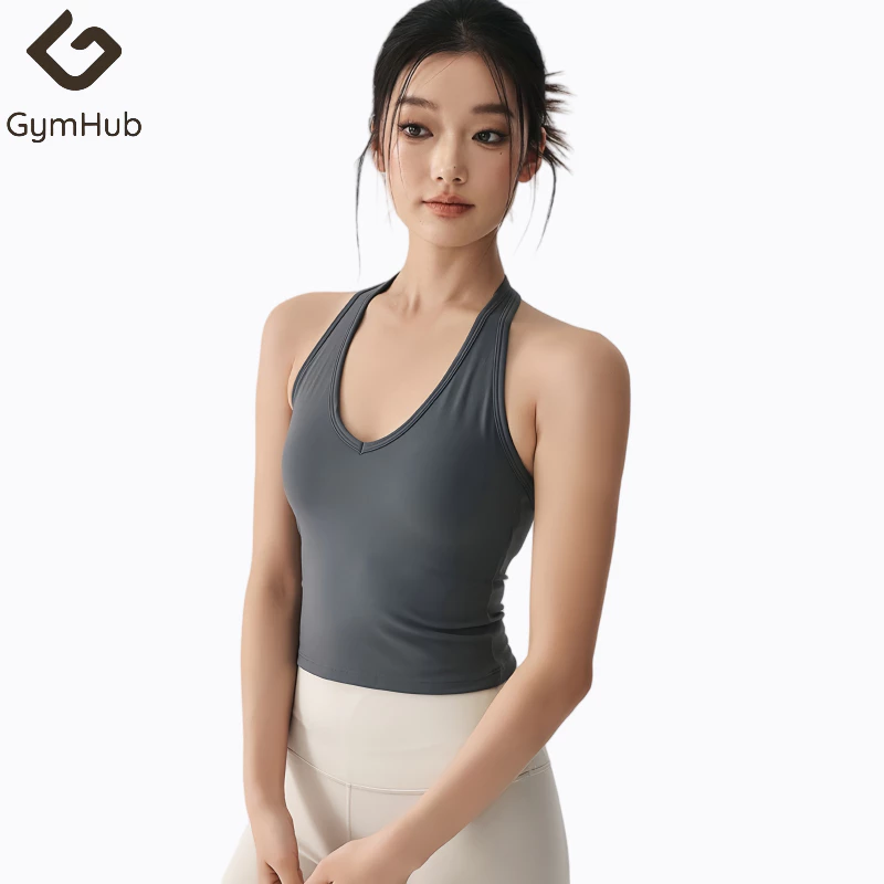 GymHub เสื้อกล้ามสปอร์ตคล้องคอ มีแผ่นรองอก สำหรับโยคะ