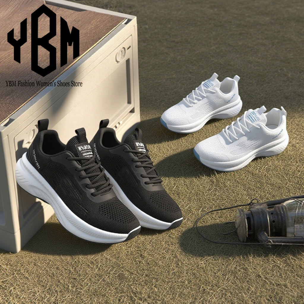 รองเท้า YBM สีดำ-ขาว สไตล์สปอร์ตคาซัแวล เนื้อโปร่งอากาศ ใส่สบาย ลื่นไม่สะดุด เหมาะสาว ๆ ทุกโอกาส"