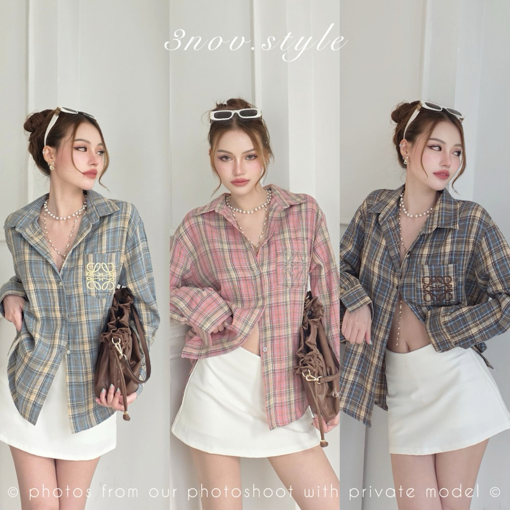 𝟑𝐧𝐨𝐯 | เสื้อเชิ๊ตตารางรุ่นฮิต ใส่สวยแบบเซเลป ผ้าสั่งทอพิเศษเนื้อนุ่มผิว โทนสีละมุนมากๆ ทรงoversize