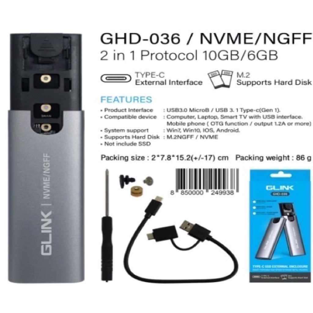GLINK GHD-036 TYPE-C SSD EXTERNAL ENCLOSURE