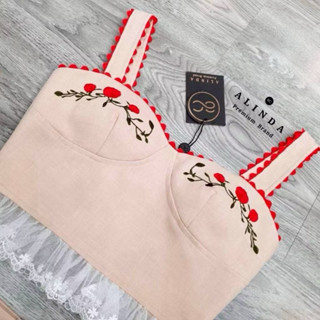 A135(Size M XL) ป้าย 𝐀𝐋𝐈𝐍𝐃𝐀 ชุดเซ็ตงานปักลายดอกกุหลาบ ผ้าดีม…