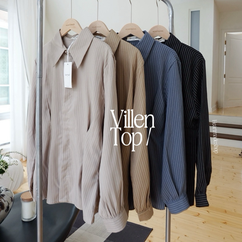 (C57) Heartmade-Villen shirt;ลดเหลือ343.-ใช้คูปองTrendyลด30%💯(เสื้อเชิ๊ตลายทางกระดุมหน้ายาวเย็บจีบช่วงเอว+สม๊อคหลัง)