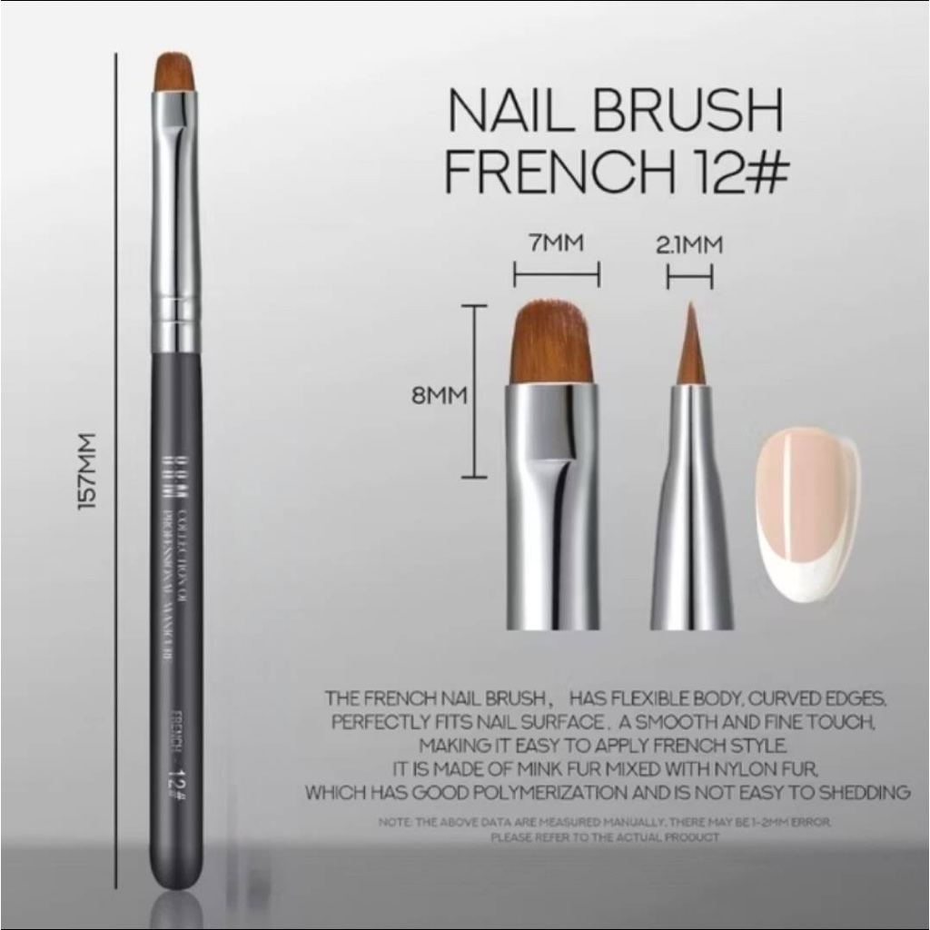 พู่กันเจล BBM #12 French Nail Brush ไม่มีปลอก ใช้ได้ทั้งเฟร้นช์ปลาย วาดลายและทำเล็บเจล