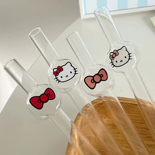 หลอดดูดน้ำ [ดูดไข่มุกได้] คิตตี้ ขนาดใหญ่ 24 ซม วัสดุแก้ว หนา น่ารักมาก