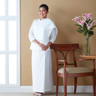 ชุดขาว ชุดปฏิบัติธรรมรุ่นอารียา Daranee Areeya สวยงาม ตามแบบฆราวาสผู้ทรงศีล