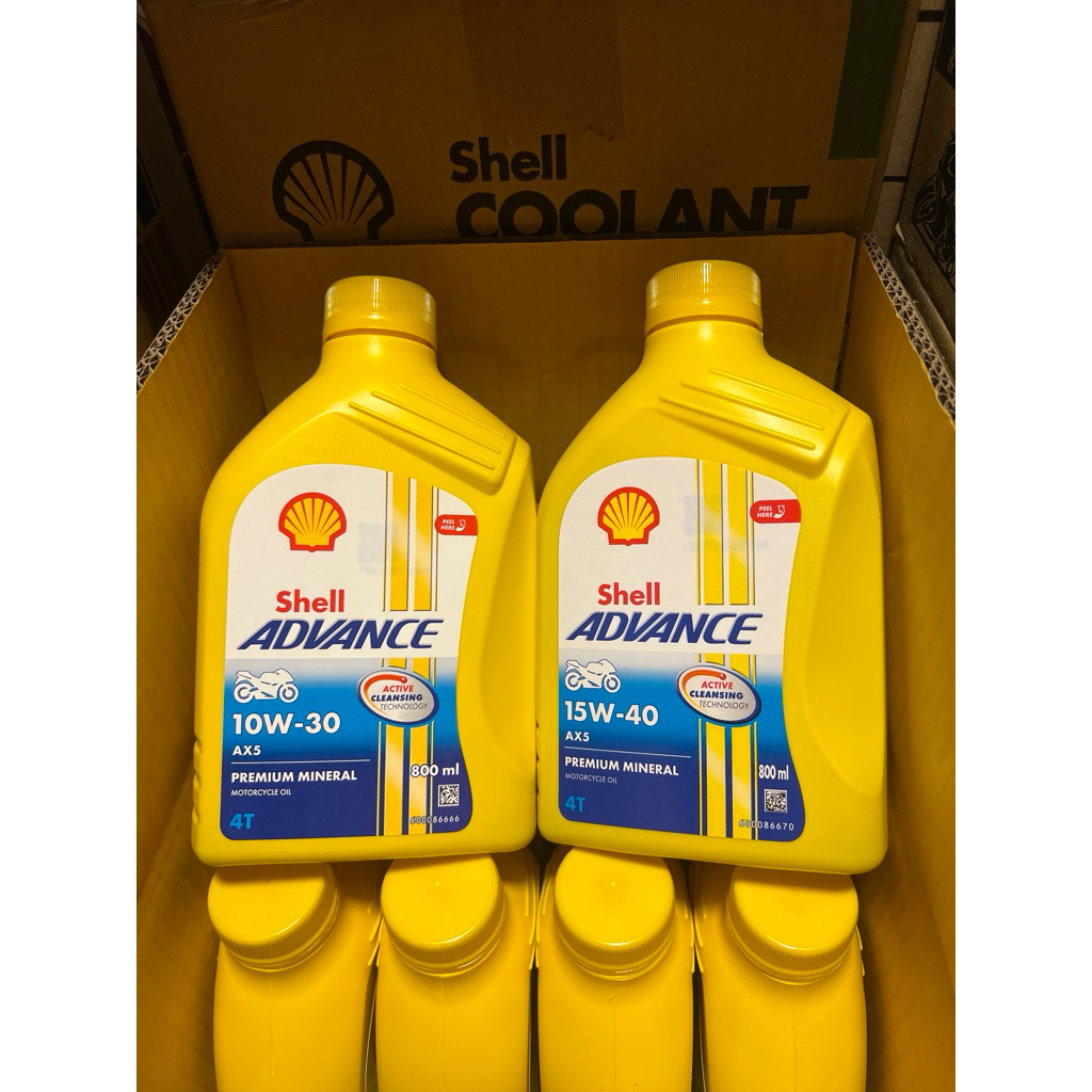 น้ำมันเครื่อง รถจักรยานยนต์ เชล เหลือง รถเกียร์ shell ax5 4T sae 15w-40 หรือ 10w-30 ขนาด 0.8 ลิตร