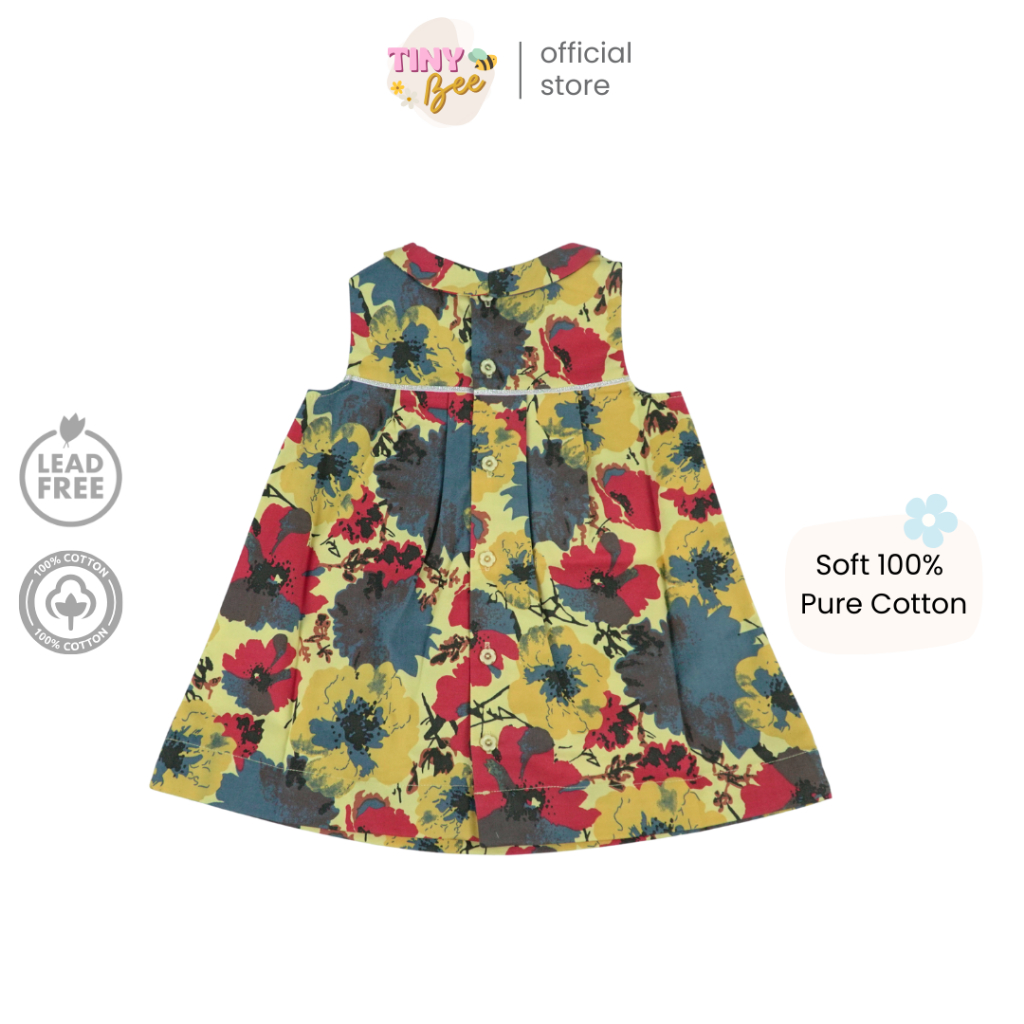 TinyBee ชุดกระโปรง ชุดเด็กผู้หญิง Baby Girl Dress ชุดเดรสเด็ก ลายดอกไม้แดง อายุ 12-24 เดือน