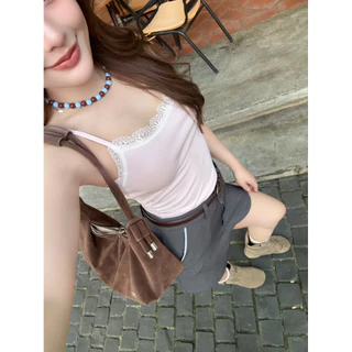 Polar.bkk || Rosé short pants กางเกงขาสั้นปลายขาเว้า แต่งขอบลูกไม้