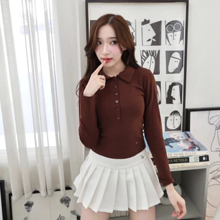 JARINYA (S-L) เสื้อครอปโปโลแต่งกระดุม ผ้า Cotton เนื้อดีไม่บาง ยืดหยุ่นได้ดี ผ้านุ่มเด้งใส่สบาย ทรงสวยเข้ารูป