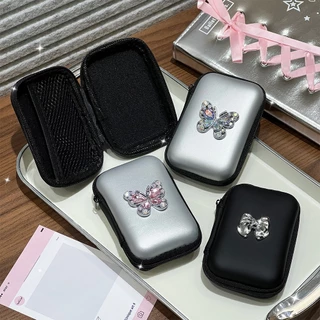 กระเป๋าเก็บของเดินทางรูปหัวใจ 3 มิติ เคสชาร์จแบบพกพา USB กล่องจัดระเบียบสายเคเบิลข้อมูลหูฟังหูฟังแบบสี่เหลี่ยมมีซิป