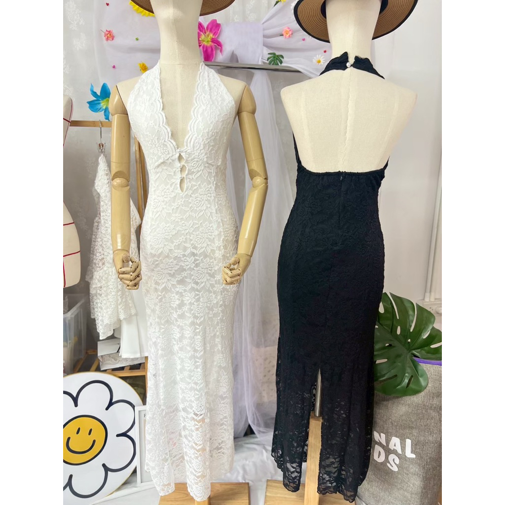 เดรสยาวผ้าลูกไม้กุหลาบ ดีเทลแต่งเชิงช่วงหน้าอก ผ่าอกแต่งกระดุมมุก โชว์แผ่นหลัง ทรงยาวสวยสะใจมากซิส - รูปที่ 2