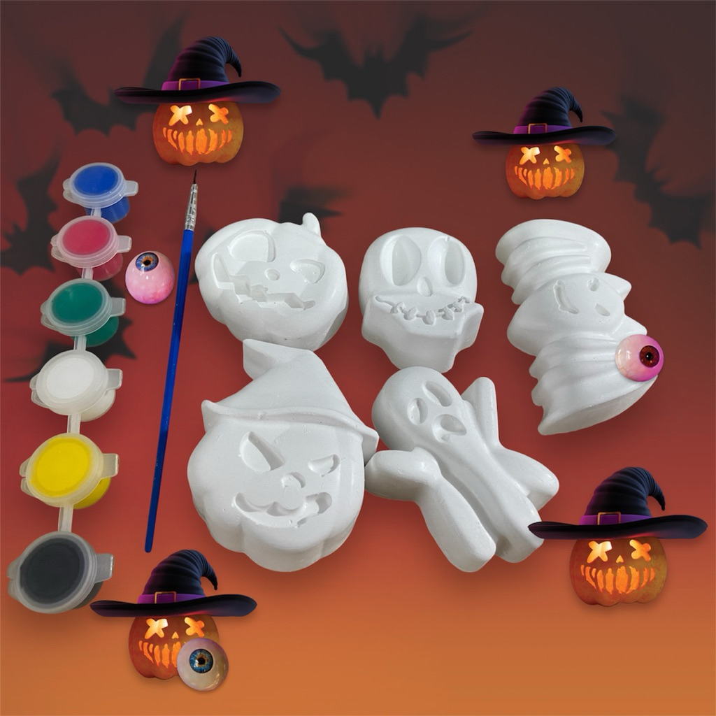 ฮาโลวีนตุ๊กตาปูนปลาสเตอร์ เซ็ตฮาโลวีน พร้อมอุปกรณ์ระบายสี 1ชุด