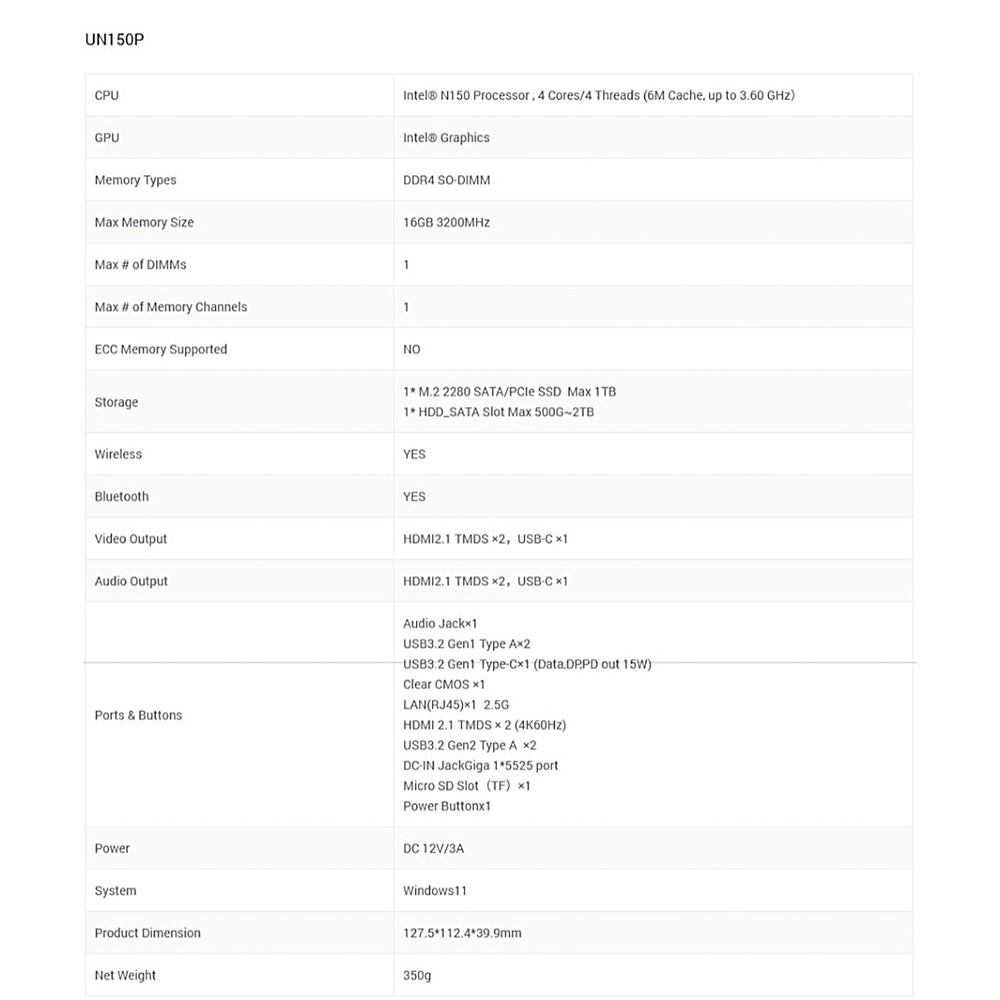 [Nuroum Official] MINISFORUM UN150P ใหม่ Intel Twin Lake N150 CPU ขนาด RAM 16GB DDR4 ROM 512GB M.2 2280 PCIe - รูปที่ 7