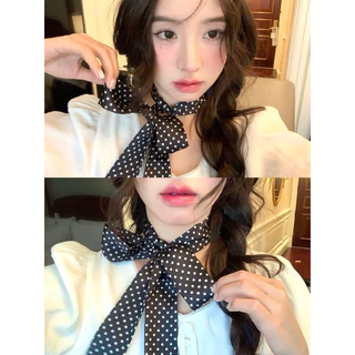 🎀〰︎ꕤ พร้อมส่ง ผ้าพันคอ Polka dot scarf (ลายจุด) 🧣 (ยาว130CM.) ผูกผม/ผูกเอว/ผูกกระเป๋า/พันคอ (กทม.มี ส่งด่วน)