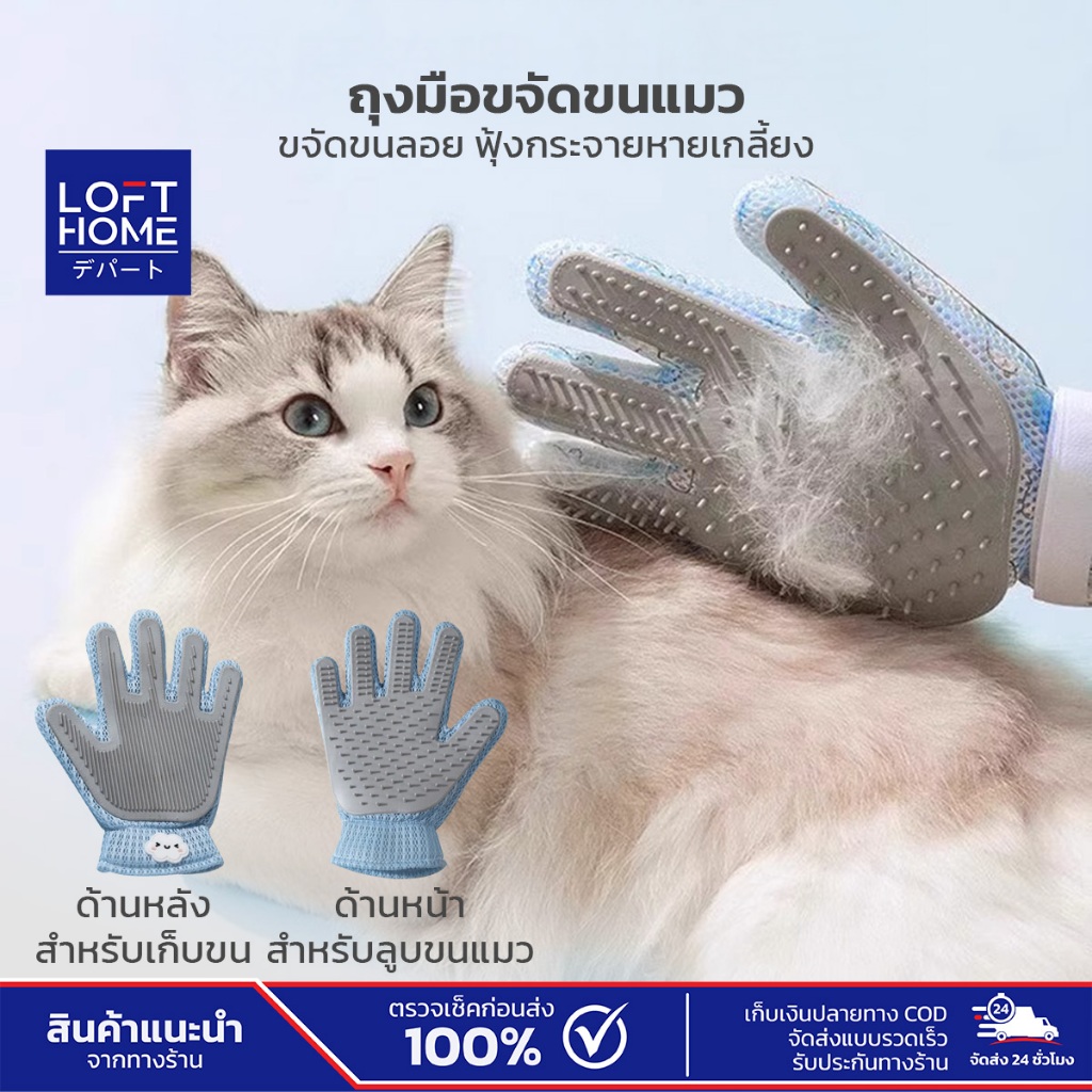 Pet Hair Remover Glove ถุงมือขจัดขนสัตว์เลี้ยง ใช้งานง่าย ไม่ฟุ้งกระจาย สะดวกต่อการทำความสะอาด