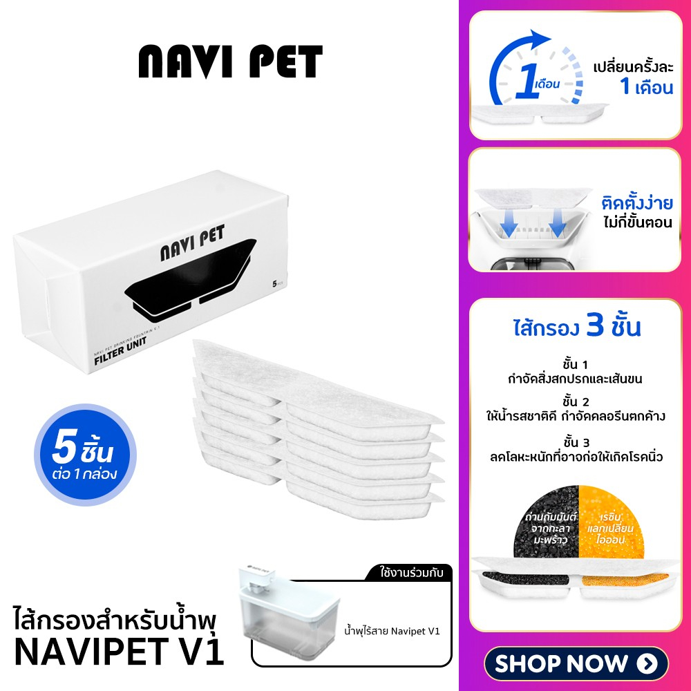 (Y454) ไส้กรองสำหรับน้ำพุแมว Navipet Fountain Filter 5pcs for NAVIPET V1