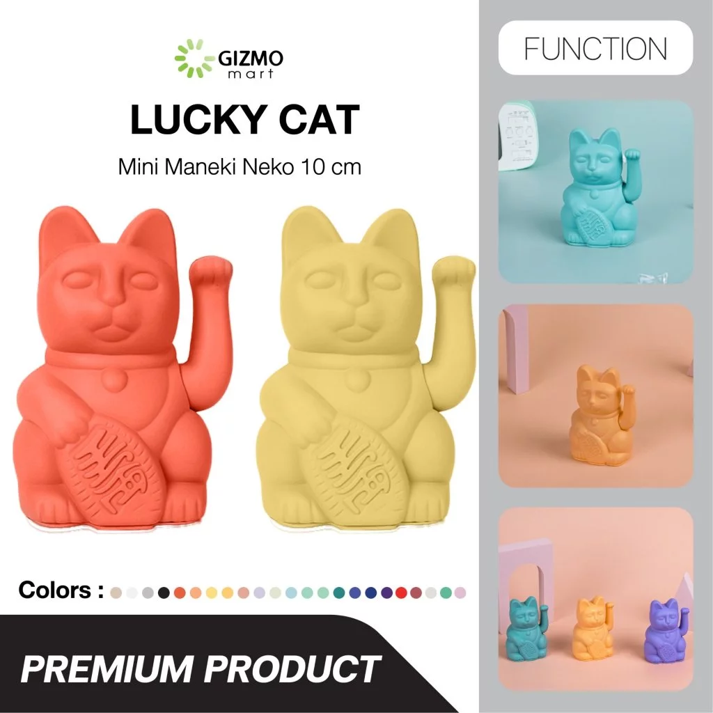 lucky cat Mini แมวกวักนำโชค เรียกทรัพย์ โชคลาภ มั่งคั่ง ขนาด 10 CM. สีเขียว สีม่วง สีส้ม สีเงิน สีดำ สีแดง สีชมพู สีฟ้า