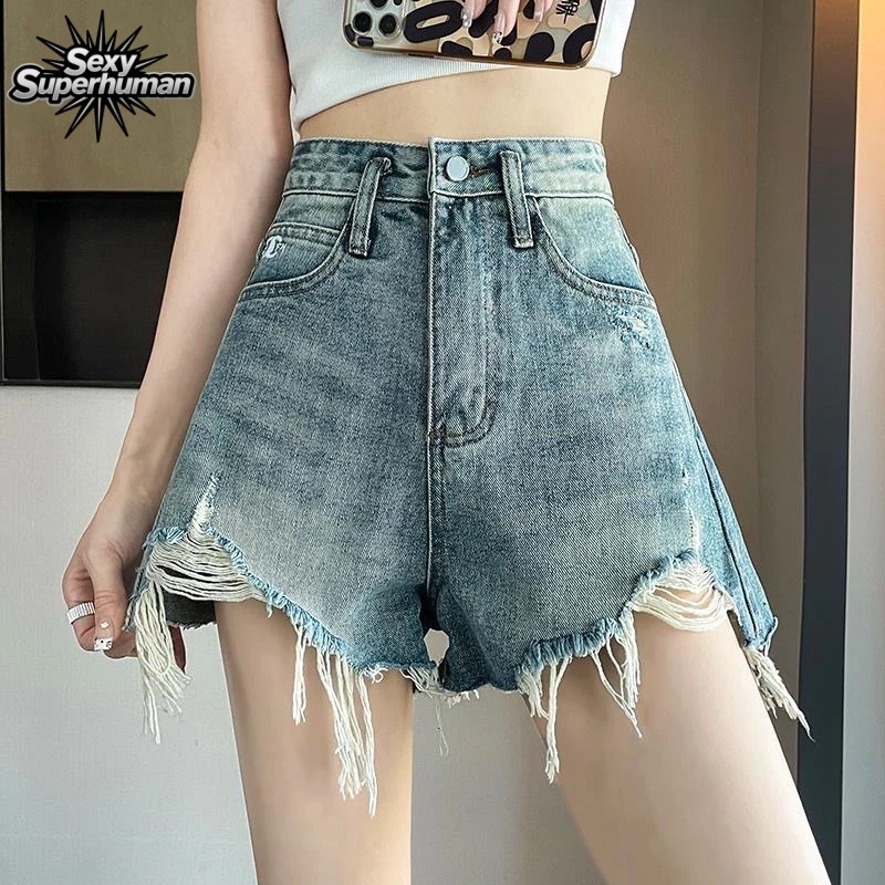 แฟชั่นกางเกงยีนส์ขาสั้นเอวสูง ทรงสวยเข้ารูป ปลายรุ่ยขาดขาเล็กน้อย ผ้ายีนส์แท้ สั้นสวมใส่สบาย - รูปที่ 2