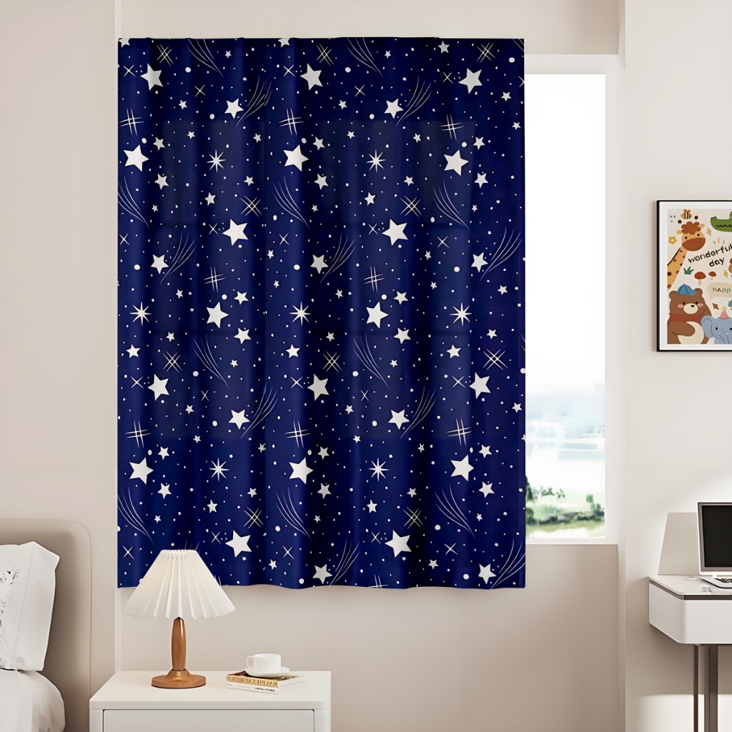 ผ้าม่าน 1 ชั้น ม่าน ผ้าม่านตีนตุ๊กแก ผ้ากั้นห้อง ลายการ์ตูน สไตล์มินิมอล ไม่ต้องเจาะผนัง - 5