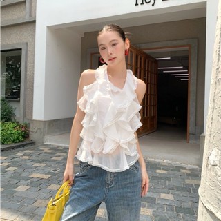 (พร้อมส่ง)รุ่น(TP-Bertha11)เสื้อแขนกุด สีดำ,สีขาว ผ้าชีฟองพร…