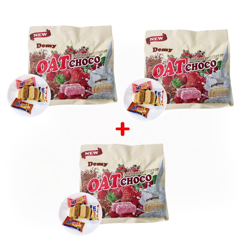 เซ็ท 2 แถม 1 ขนมข้าวโอ๊ตอัดแท่ง 1 ห่อมี 3 รสชาติ ออริจินอล สตอเบอร์รี่และช็อกโกแลต
