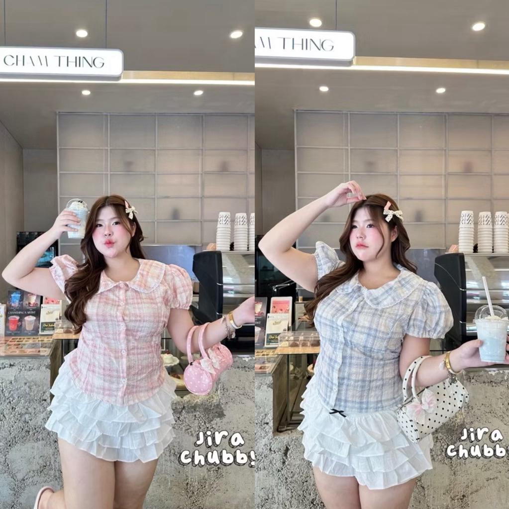 Lacie Collar Top - เสื้อคอบัวแต่งลูกไม้ผูกหลัง ฟรีไซส์ อก 38-50 นิ้ว เสื้อผ้าสาวอวบ ไซส์ใหญ่