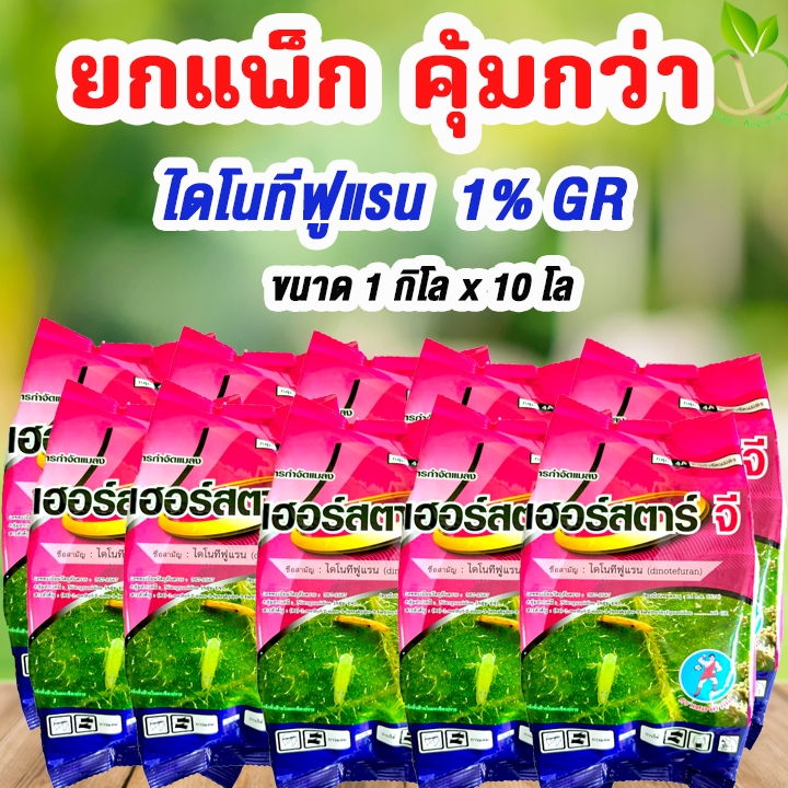 🔥ยกแพ๊ก คุ้มกว่า เฮอร์สตาร์จี ไดโนทีฟูแรน 1%GR ขนาด 1 กิโล x 10 ถุง สีชมพู  ยารองก้นหลุม ป้องกันเพลี้ย กำจัดแมลงในดิน