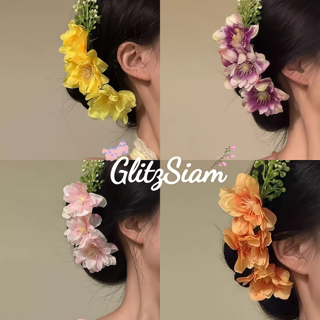 GlitzSiam🌸กิ๊บติดผมลายดอกไม้🌸กิ๊บดอกไม้สไตล์โดปามีน ขนาดใหญ่ สีสันสดใส พร้อมส่งจากไทย