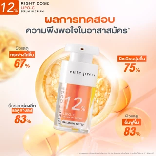 [เซรั่มวิตซีผิวกระจก] CUTE PRESS RIGHT DOSE LIPO-C SERUM IN CREAM 15 ml เซรั่ม วิตซี ผิวลูกแก้วโกลว์ใสใน 7 วัน