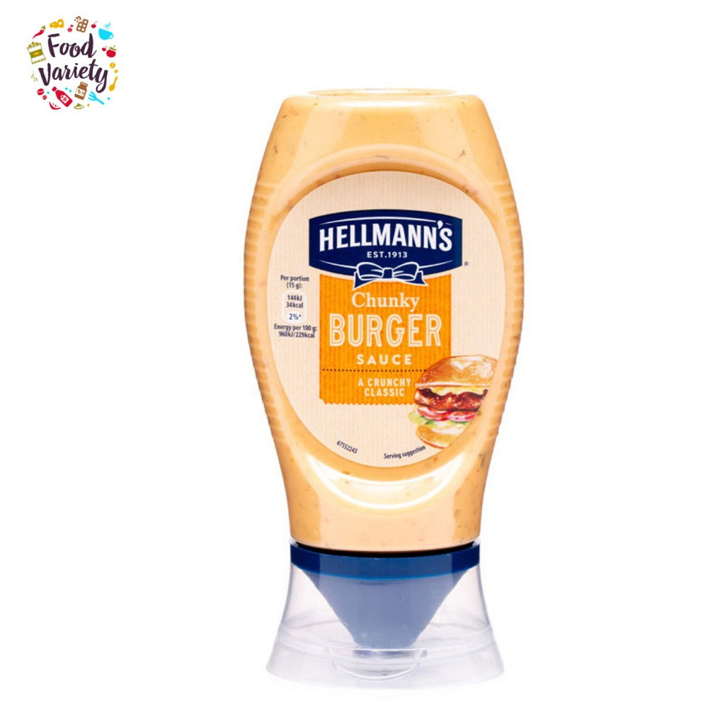 Hellmann’s Chunky Burger Sauce 258g เฮลแมนส์ ซอสเบอร์เกอร์ชังกี้ 258 กรัม