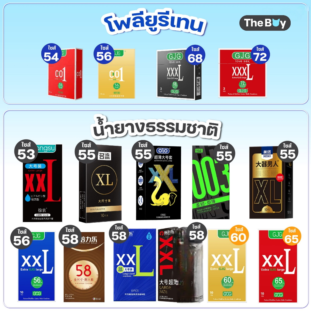 รวมแบรนด์ ถุงยางไซส์ใหญ่ XXL ขนาด 72, 68, 65, 60, 58, 56, 55, 53 มม. ผิวเรียบ บาง 0.01(ร้าน The Boy) รูปที่ 3