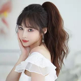 หางม้าหนีบผมลอนหยิก ความยาว 45 ซม. : (ป้ายชมพู) ไหมสังเคราะห์เกรดดี คุณภาพดี ไม่มีเงา - แถมหวี -