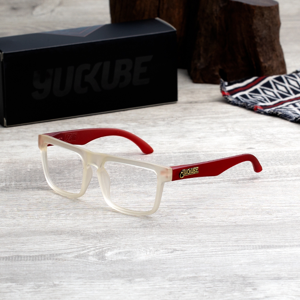 กรอบแว่นสายตา Yuckube  Lazor 2015 RX :กรอบใสขุ่น-ขาแดง
