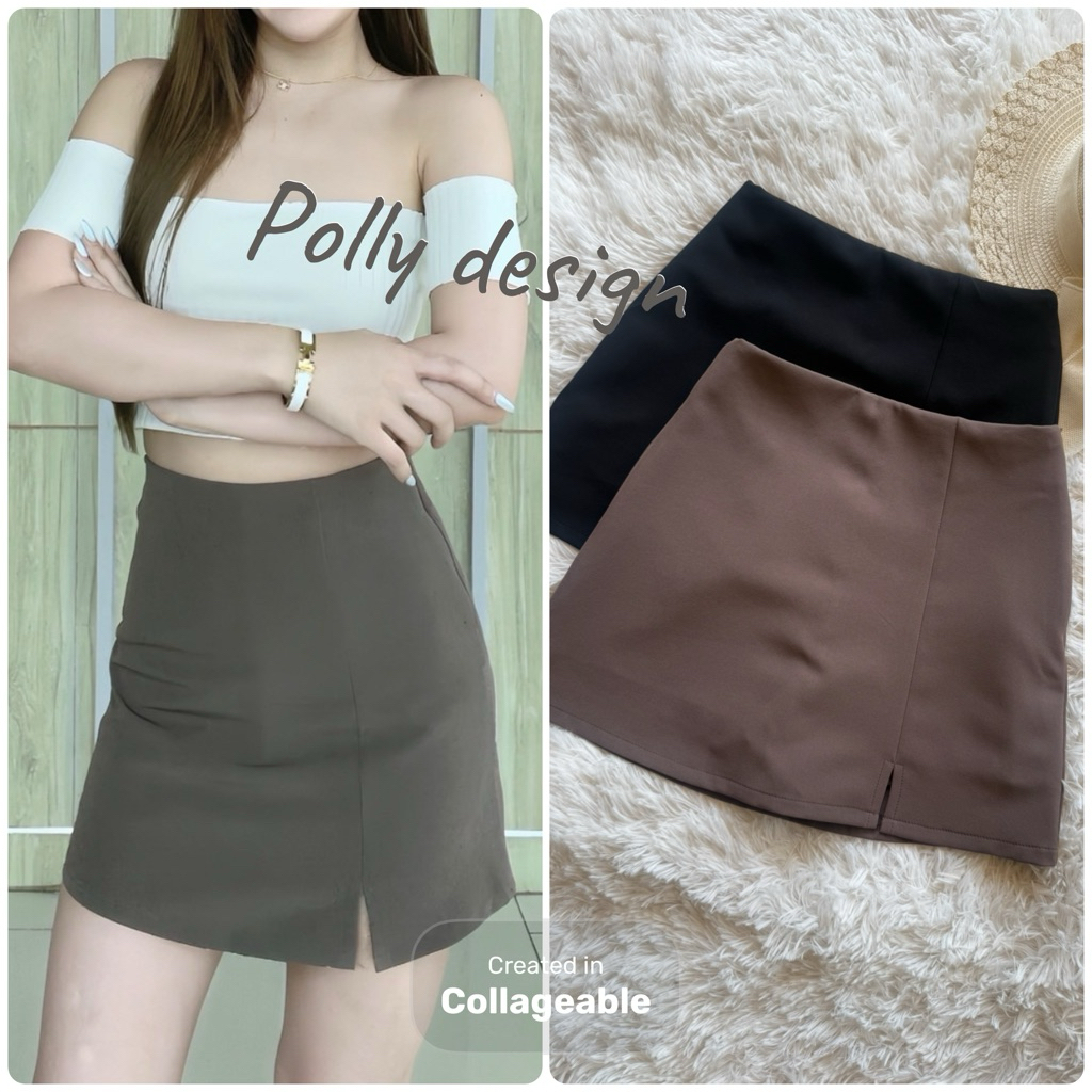 PL888มาใหม่กระโปรงกางเกง ผ้าเปเป้ ซับในเป็นกางเกง ผ่าด้านหน้า