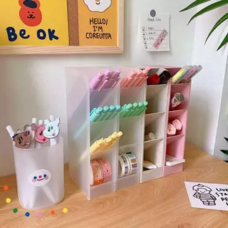 INS - กล่องใส่ปากกา กล่องเก็บเครื่องเขียน ชั้นวางปากกา พลาสติก 4 ช่อง ใช้งานง่าย DIY080