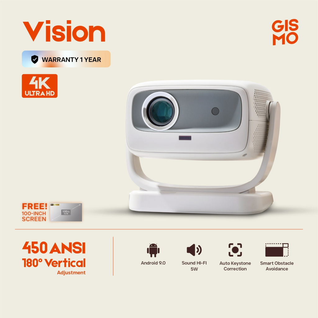 GISMO📍 Vision 4K Projector โปรเจคเตอร์ ความสว่างสูง 450 ANSI Built-In Andriod 9.0 HI-FI 5W