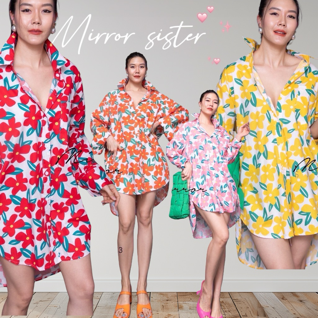 mirrorsister 30322.3 • เดรสเชิ้ตทรงโคร่งลายดอกบานน่ารักมาก