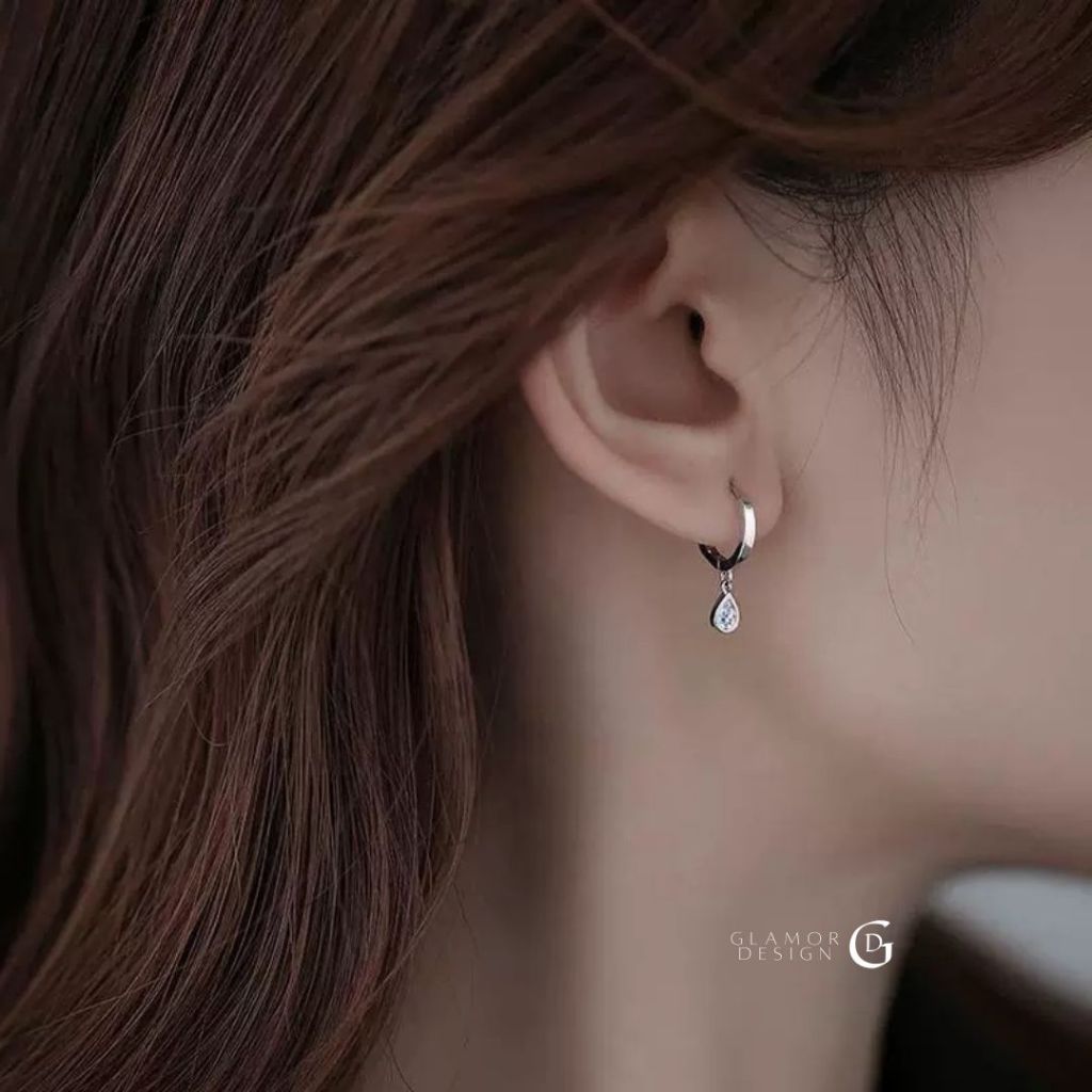 GLAMOR✨ต่างหูเงิน Tiny Drop ตุ้มหูเงิน ต่างหูแฟชั่น ต่างหูเพทายรูปหยดน้ำ ตุ้มหูเงิน ต่างหูเพชร รูปที่ 6