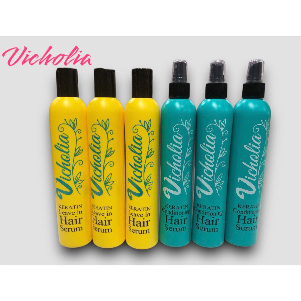 Vicholia เคราตินLeave in / conditioning เซรั่ม บำรุงผมแห้งเสีย ทำเคมี ขวดสีเหลืองสเปรย์ เขียว 300มล.