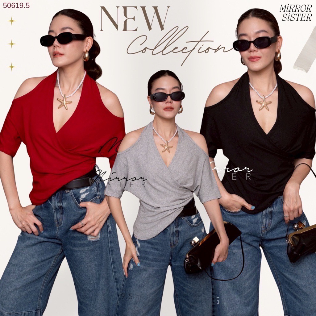 MRS | MIRRORSISTER🔖 50619.5 เสื้อเว้าไหล่คล้องคอเก๋