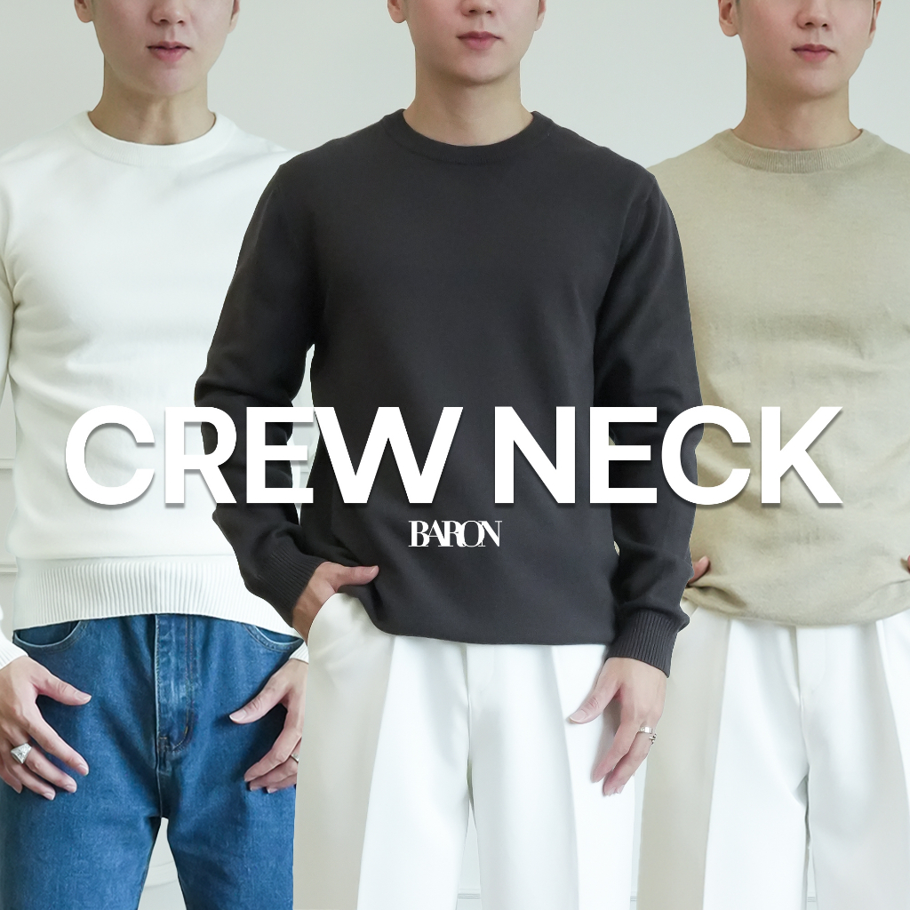 BARON Crew neck Knit sweater  เสื้อสเวสเตอร์พอดีตัว ผู้ชาย แบบคอกลม คอกลม ผ้านุ่ม
