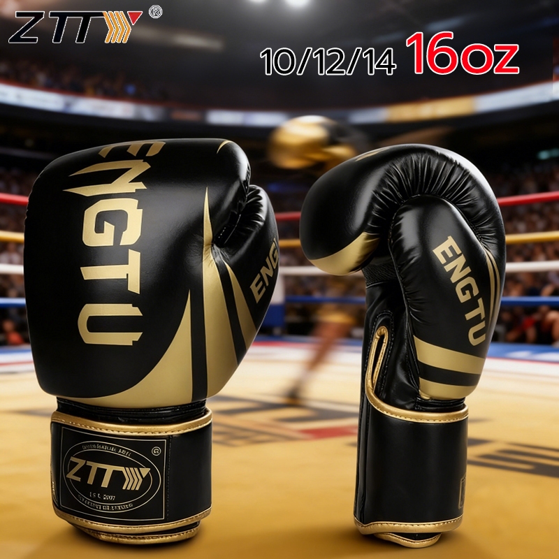 รับประกัน 10 ปี  ZTTY นวมชกมวย 16oz ผู้ใหญ่ 10/12/14 gym training  มวยสากล 4cm หนา boxing gloves