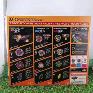 เบย์เบลดXรวมพลเบย์เบลดสายโจมตีพร้อมส่งในไทย UX15 เซทเบย์เบลด3ชิ้นพร้อมที่ชูด ฉลามร่างอัพเรด SharKscale ไทไดโนโลเฮวเดรท